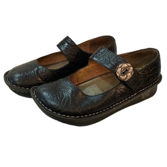 Alegria Shoes - Algeria Paloma Women’s Mary Jane Shoes Black W/Embossed Rose
